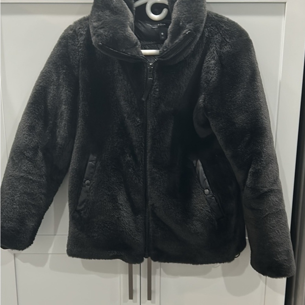 Aqua Black Faux Fur Jacket